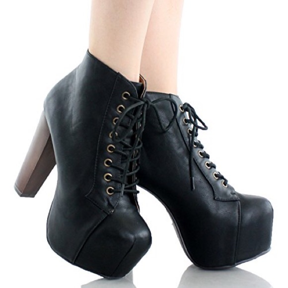 Platform Heel Lace Up Vegan Leather Ankle Booties Speed limit 98 Black/Brown - Picture 2 of 12